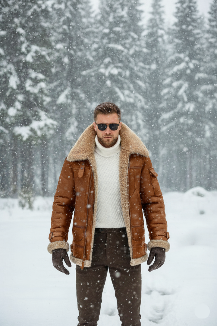 Mathis - Herre Camel Læderjakke i Pilotdesign | Trendy Herremode Jakke i Ægte Læder