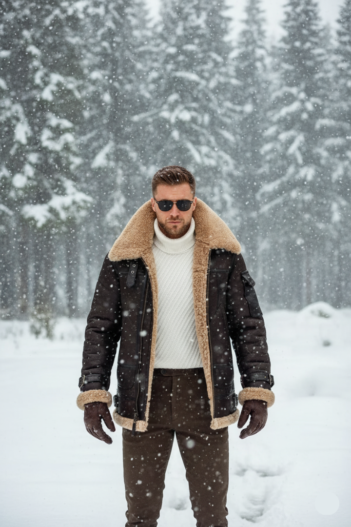 Mathis - Herre Camel Læderjakke i Pilotdesign | Trendy Herremode Jakke i Ægte Læder