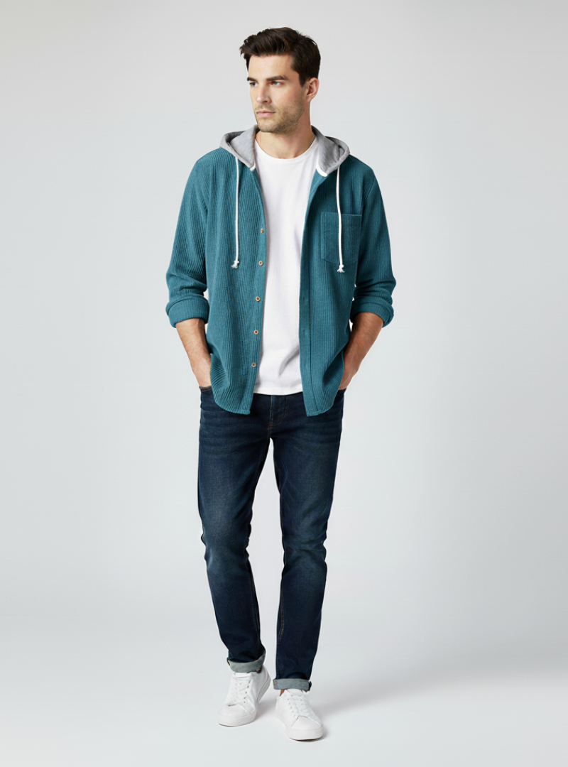 Sergio - Stilet Herre Cordjakke med Hætte | Eksklusivt Herretøj Online