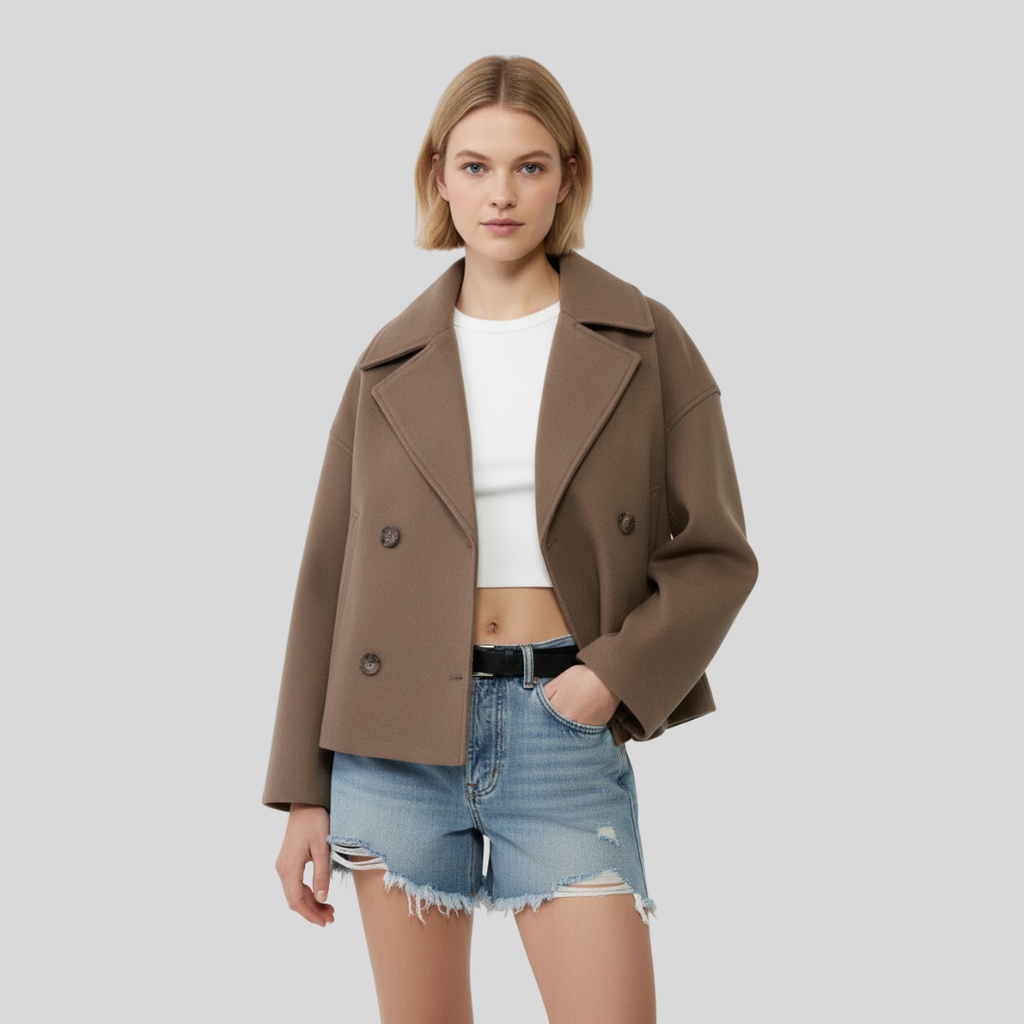 Gabriele - Stilfuld Dobbeltradet Kort Jakke til Kvinder | Elegant Damejakke til Modebevidste