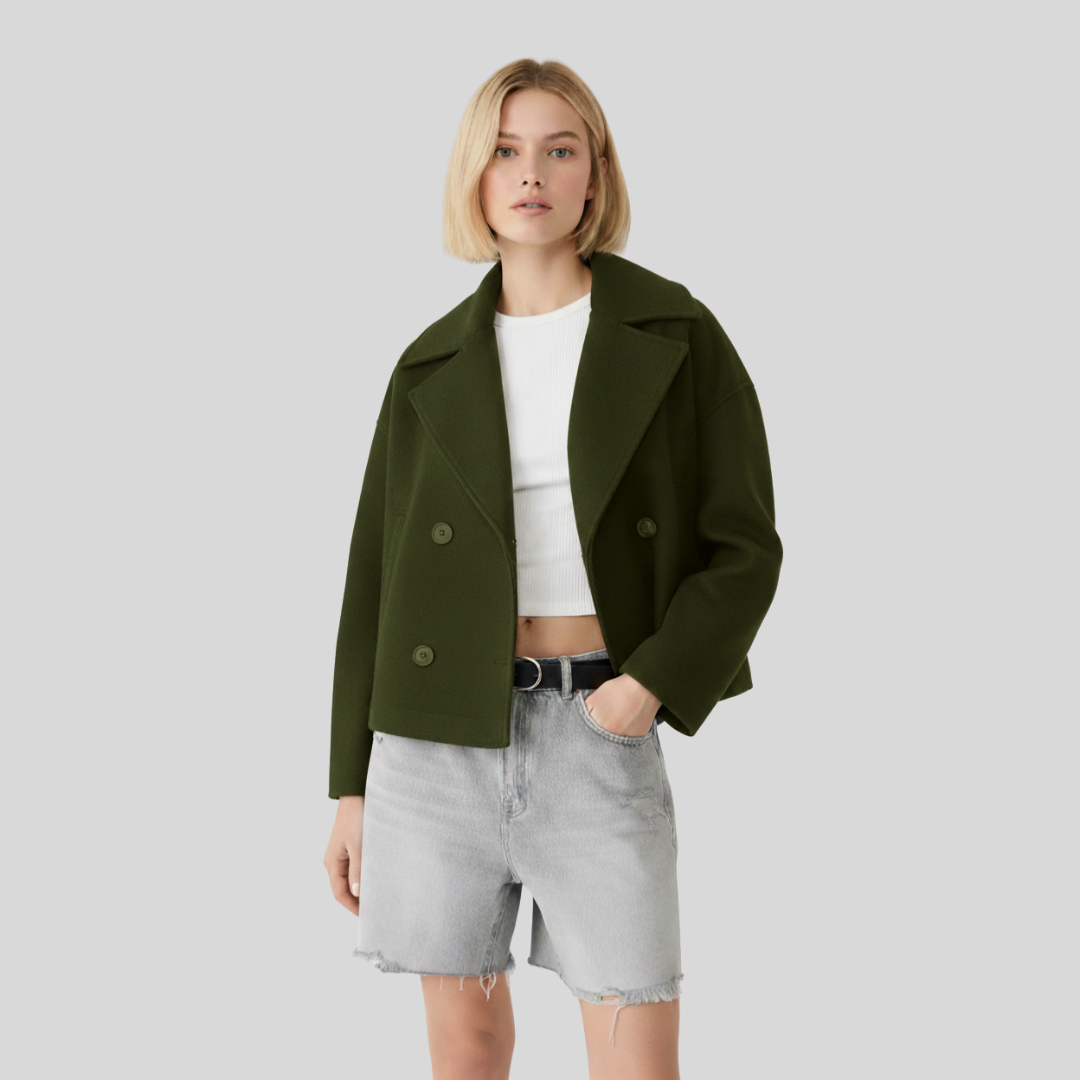Gabriele - Stilfuld Dobbeltradet Kort Jakke til Kvinder | Elegant Damejakke til Modebevidste