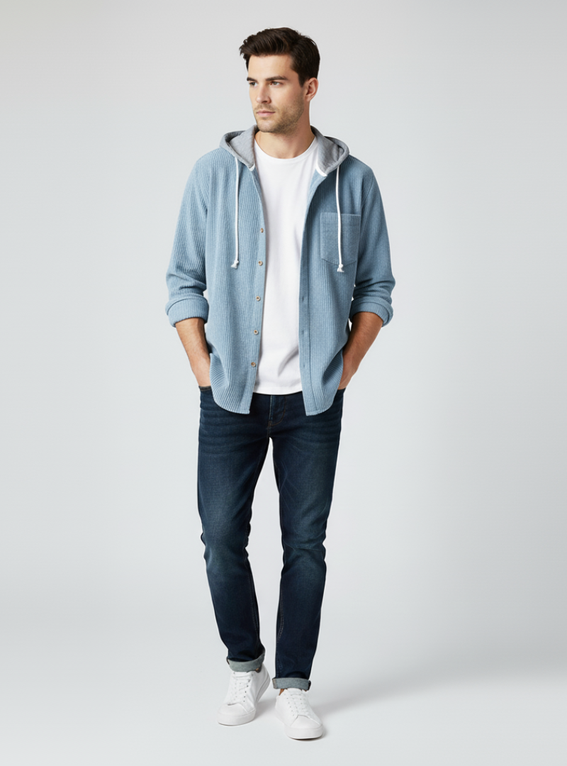 Sergio - Stilet Herre Cordjakke med Hætte | Eksklusivt Herretøj Online