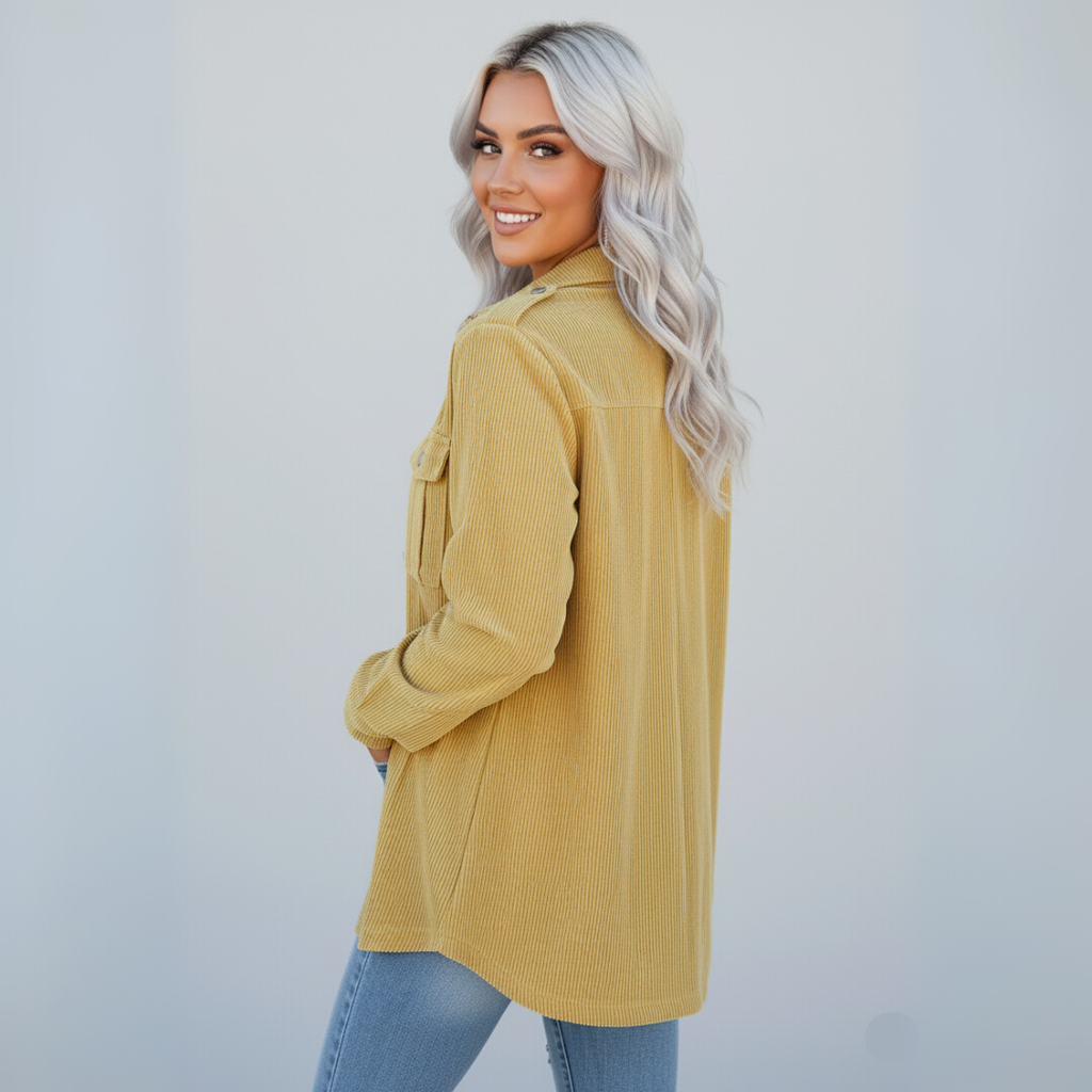 Rosaria - Stilfuld Gul Dame Cordjakke | Modejakke til Kvinder