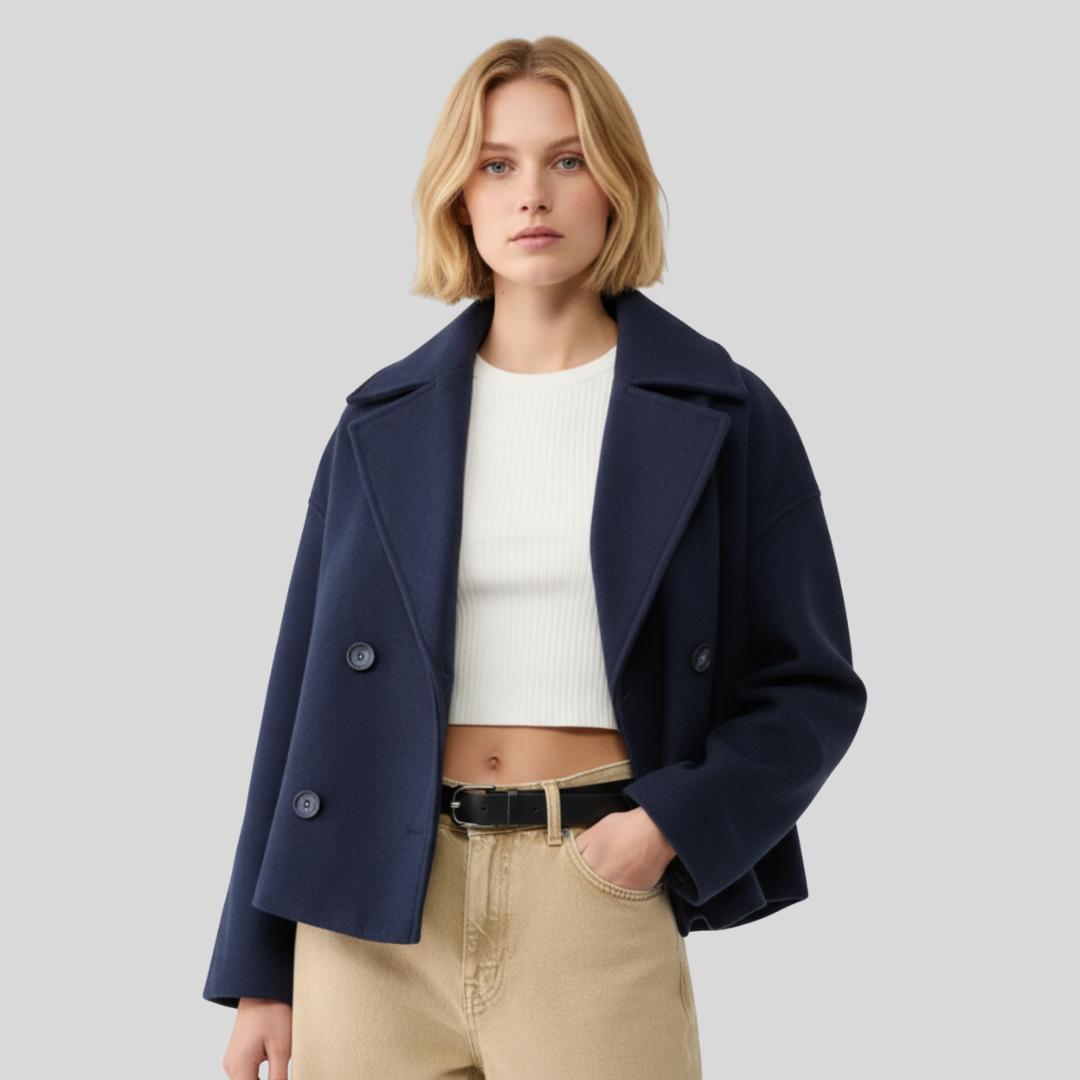 Gabriele - Stilfuld Dobbeltradet Kort Jakke til Kvinder | Elegant Damejakke til Modebevidste