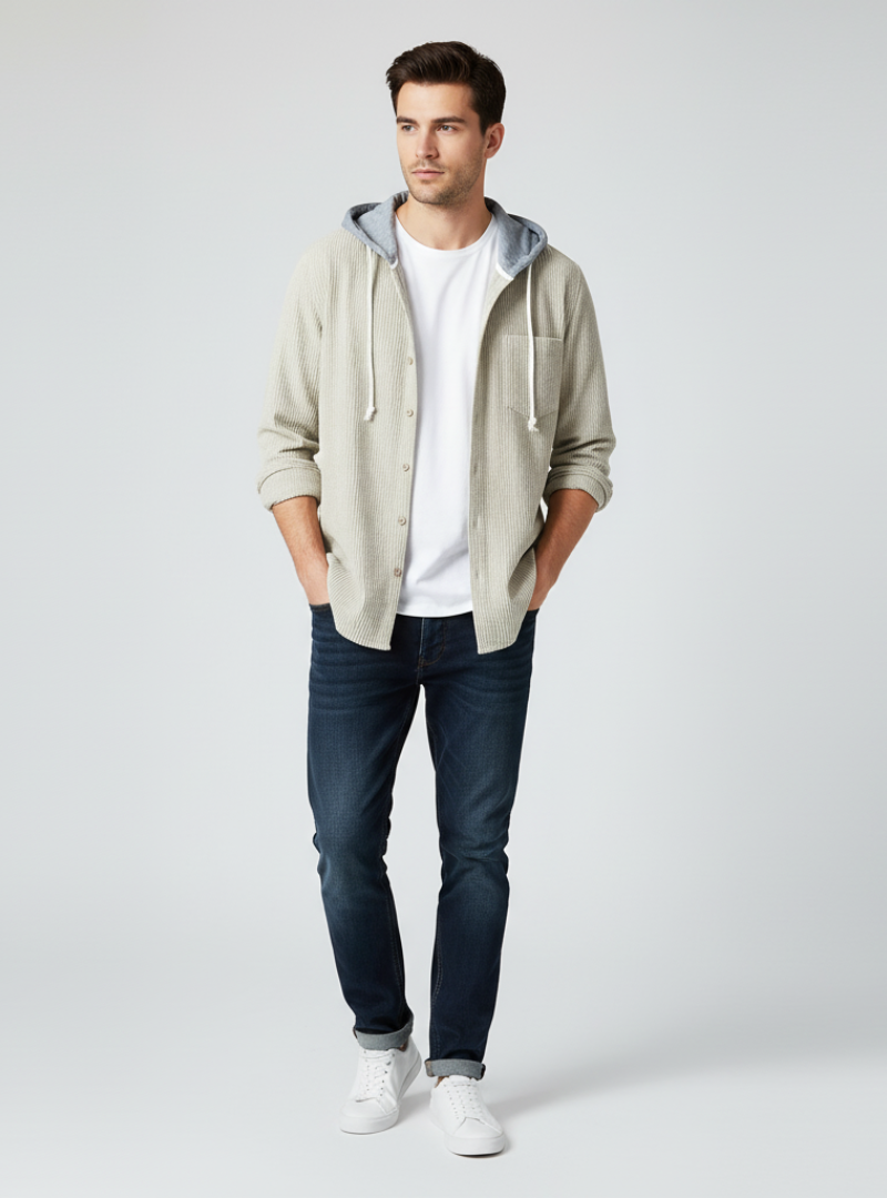 Sergio - Stilet Herre Cordjakke med Hætte | Eksklusivt Herretøj Online