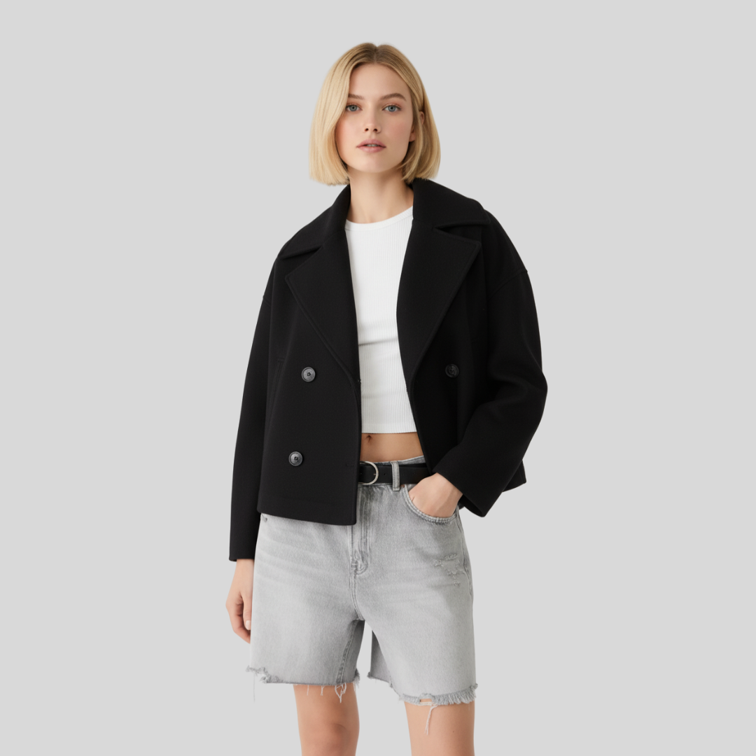 Gabriele - Stilfuld Dobbeltradet Kort Jakke til Kvinder | Elegant Damejakke til Modebevidste