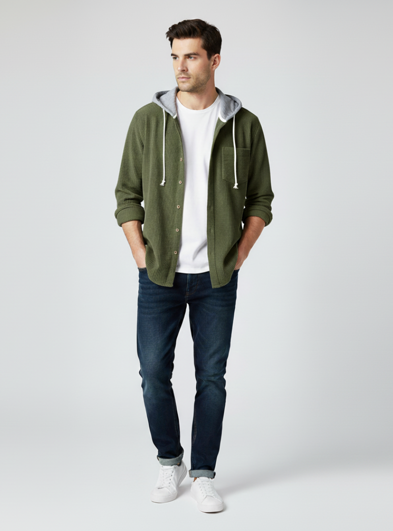 Sergio - Stilet Herre Cordjakke med Hætte | Eksklusivt Herretøj Online