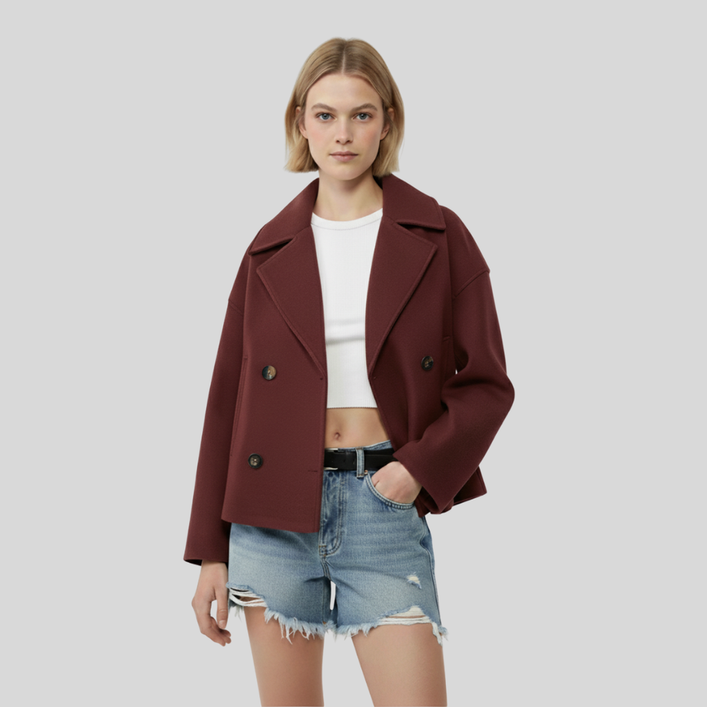 Gabriele - Stilfuld Dobbeltradet Kort Jakke til Kvinder | Elegant Damejakke til Modebevidste